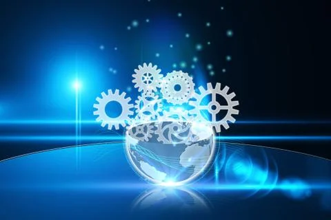 Glowing earth with cogs and wheels 스톡 일러스트