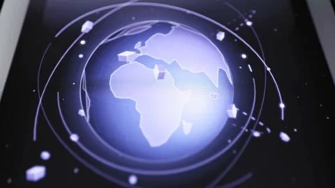 Glowing Earth interface maps orbital pathways Stock Photos
