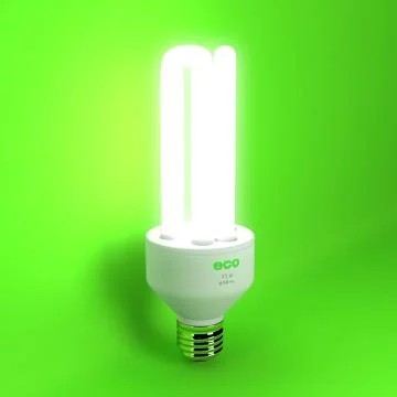 Glowing eco lightbulb on green background Stock Illustration