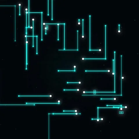 Glowing electric blue circuit board pattern representing digital data flow .. Stock Footage 345689937