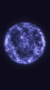 Glowing electric blue sphere formed by intertwined energy threads in a dark.. Stock Illustration