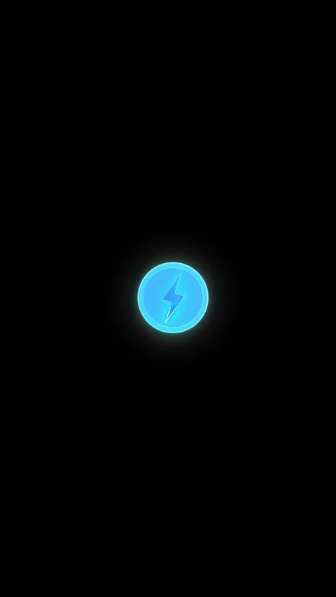 Glowing electric bolt icon visual turquoise circular button, soft neon halo, Stock Footage 340479309