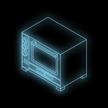 Glowing electric oven isometric projection on dark background Stock Illustration
