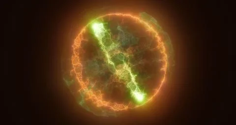 A glowing electrified sphere of energy with green and orange hues cosmic fu.. Stock Illustration