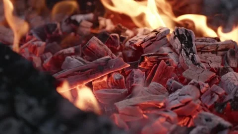Glowing Ember Bed Radiating Warmth in Fiery Coals Stock Footage 310787615