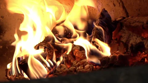 Glowing Ember In Stone Oven Stock Footage 136063902