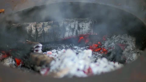 Glowing Embers in a Barbecue Grill Stock Footage 279508741