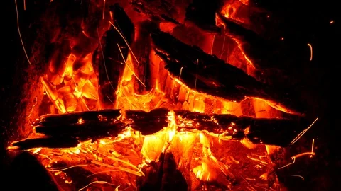 Glowing Embers at the Fireplace Stock Footage 97181554