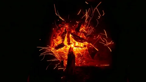 Glowing Embers in the Night Stock Footage 97180483