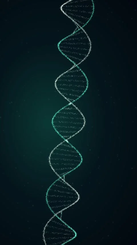 Glowing emerald DNA double helix rotates clockwise against a dark teal Vidéo 345183463