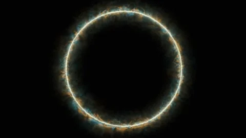 Glowing energy circle frame animation with fiery particles on black background Stock Footage 336912445