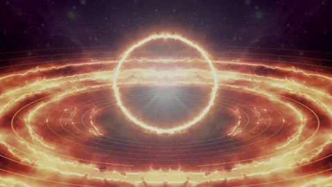 Glowing Energy Core with Rotating Green Rings and Cosmic Dust Nebula 库存影片 333346497