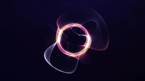 Glowing energy ring with translucent abstract waves on dark background, fut.. Stock Illustration