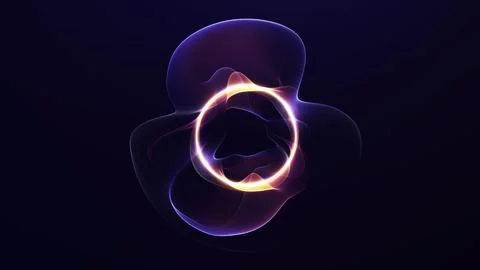 Glowing energy ring with translucent fluid shape, dark futuristic abstract .. Stock Illustration