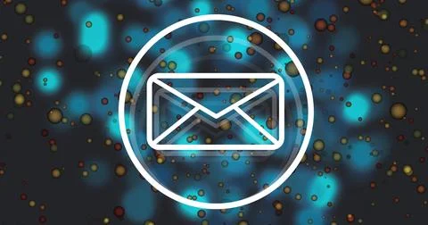 Glowing envelope icon pulsing inside double ring on charcoal canvas, showing Stock Illustration