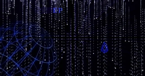 Glowing EOS (EOS) symbol against the falling binary code symbols Stock Footage 102626784