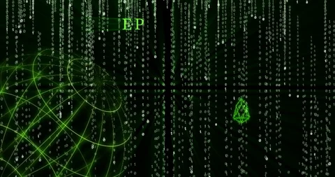 Glowing EOS (EOS) symbol against the falling binary code symbols Stock Footage 102627104