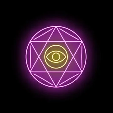 Glowing esoteric eye symbol in geometric neon design Stock-Illustration