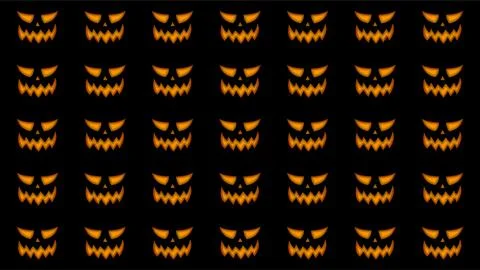 Glowing evil pumpkin face pattern grid spooky seamless background for dark .. Stock Illustration
