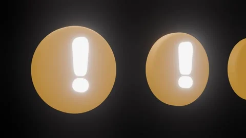 Glowing exclamation mark icons repeat across a dark background Stock Footage 347694324