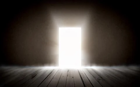 Glowing exit from dark room Stock Illustration