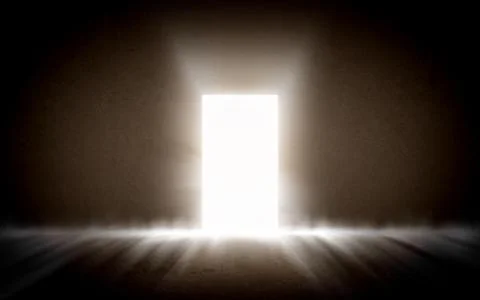 Glowing exit from dark room Stock Illustration
