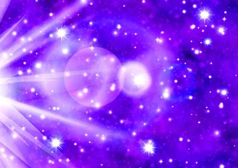 Glowing explosion of light, purple space background with stars Stock Illustration