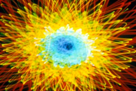 A glowing explosion pattern of yellow laser light Stock Photos