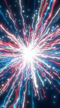 Glowing explosion of red and blue energy streams radiating from a bright ce.. Stock Illustration