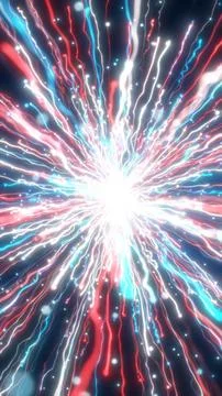Glowing explosion of red and blue energy streams radiating from a bright ce.. Stock Illustration