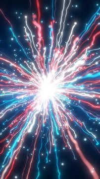 Glowing explosion of red and blue energy streams radiating from a bright ce.. Stock Illustration