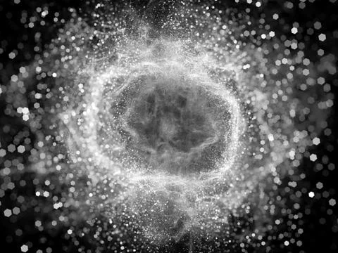 Glowing explosion in space with bokeh black and white texture Stock Illustration