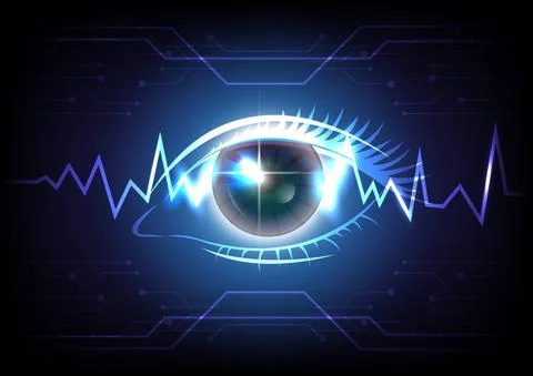 Glowing Eye and pulse of technology futuristic digital background イラスト素材