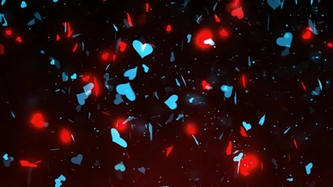 Glowing Falling Red and Blue Hearts Animation.  Stock Footage 219501720