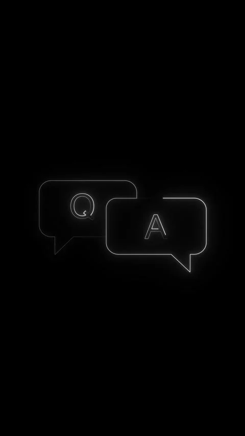 Glowing FAQ speech icon visual question answer bubbles, white outline design, bl Stock Footage 340568556