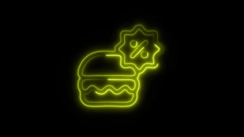 Glowing Fast Food Burger Icon in HD Video Neon Animation Video stock 304555448