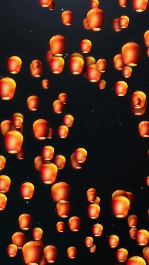 Glowing Festival Lanterns Float Across Starry Night Sky Stock Footage 342618255