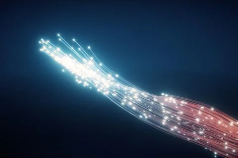 Glowing fiber optic cable. Information flows by wire. The concept of technology Stock Illustration