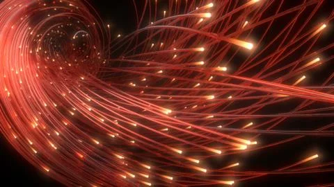 Glowing fiber optic strings in dark. 3d illustration Stock Illustration