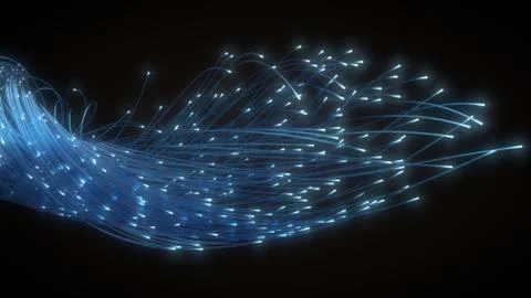 Glowing fiber optic strings in dark. 3d illustration Stock Illustration