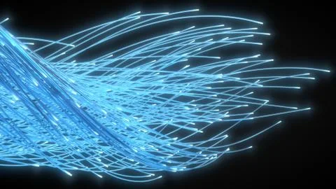 Glowing fiber optic strings in dark. 3d illustration Stock Illustration