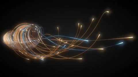 Glowing fiber optic strings in dark. 3d illustration Stock Illustration