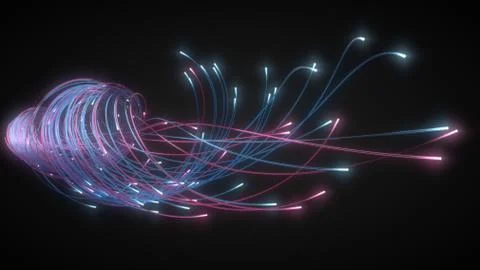 Glowing fiber optic strings in dark. 3d illustration Stock Illustration
