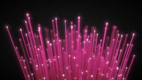 Glowing fiber optic strings in dark. 3d illustration Stock Illustration