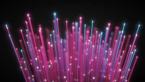 Glowing fiber optic strings in dark. 3d illustration Stock Illustration