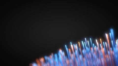 Glowing fiber optic strings in dark. 3d illustration Stock Illustration