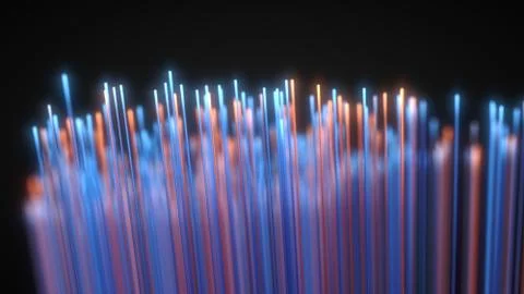 Glowing fiber optic strings in dark. 3d illustration Stock Illustration