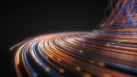 Glowing fiber optic strings in dark. 3d illustration Stock Illustration