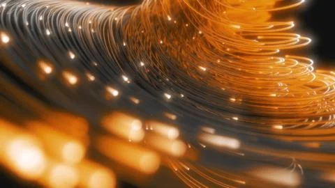 Glowing fiber optic strings in dark. 3d illustration Stock Illustration