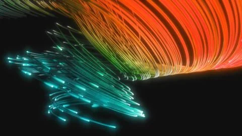 Glowing fiber optic strings in dark. 3d illustration Stock Illustration